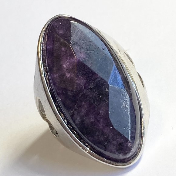 Vintage Purple Amethyst Cocktail Ring Heart Chunky Raw Stone Silver Sz 6 8 9 10 - Picture 3 of 9